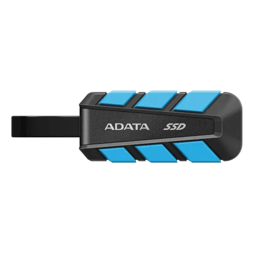 هارد SSD خارجي اي داتا SC740 - منفذ USB 3.2 من الجيل الثاني - سرعة قراءة تصل إلى 1050 ميغابايت/ثانية وسرعة كتابة تصل إلى 1000 ميغابايت/ثانية - متانة فائقة - كابل نقل بيانات USB-C مدمج - أسود / أزرق