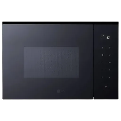 فرن مايكرويف مدمج من إل جي MGBZ2593F - سعة 25 لتر - أداء ميكروويف 900 واط - شاشة لمس LED بيضاء - 8 إعدادات طهي تلقائية و4 أوضاع طهي يدوية - قفل أمان للأطفال - تشغيل سريع ومؤقت - أسود